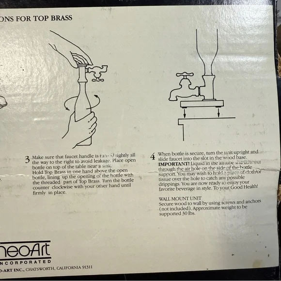 NIB Vintage Top Brass Alcohol Liquor Dispenser 3 Spigot Faucet Neo Art Oak Base.